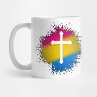 Paint Splatter Pansexual Pride Christian Cross Symbol Mug